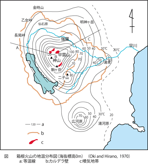 箱根火山の地温分布図