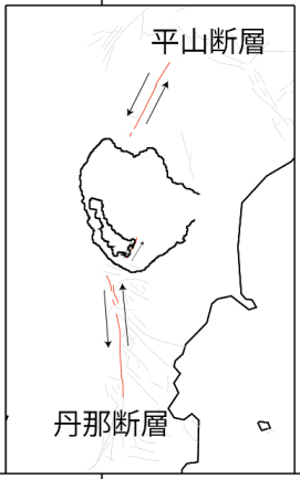 箱根火山と周辺に存在する活断層との位置関係を表します。