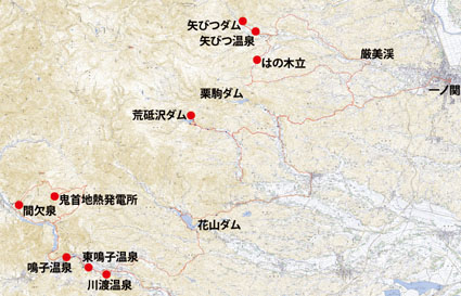 温泉地学研究所による調査ルート図