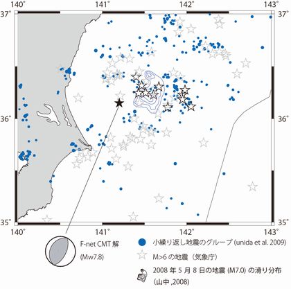 震源域周辺の地震活動と最大余震のメカニズム解